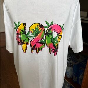 White Tee with Colorful 420 Graphic. Large.